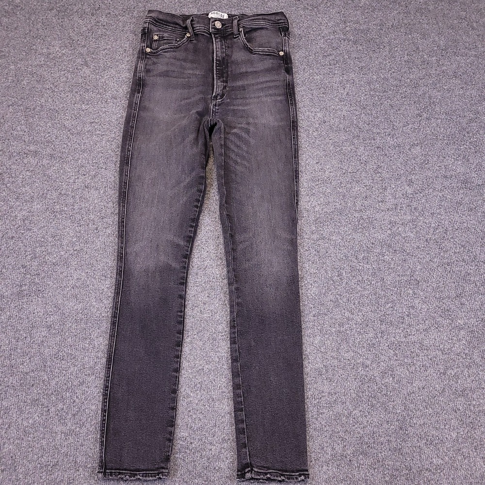 Agolde High Rise‎ Skinny 26x27 (Actual Sz) Gray Charcoal Stretch Distressed